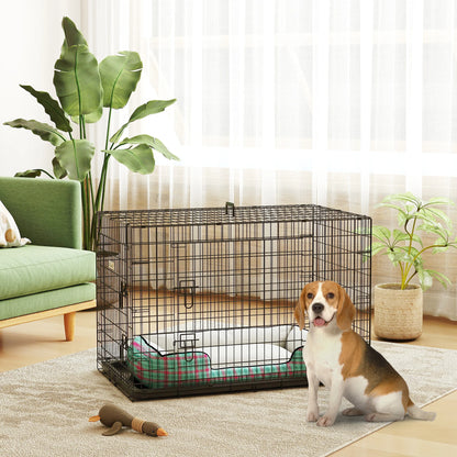 Pawhut Foldable Dog Cage Dog Carrier with 2 Doors Removable Tray Carrying Handle 92X57X62.5 cm Black