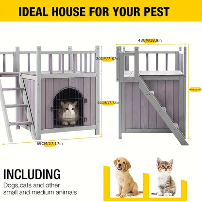 X-ZONE Wooden Dog House Outdoor And Indoor, Feral Pet Houses with Stairs for Dogs Insulated