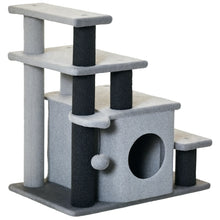 4-Step Cat Stairs - Adjustable Pet Steps with Cave & Hanging Ball - Gray Cat Tower