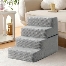 4-Step Foam Pet Stairs - Removable Washable Cover - Non-Slip Dog & Cat Ramp - Bed Sofa Car