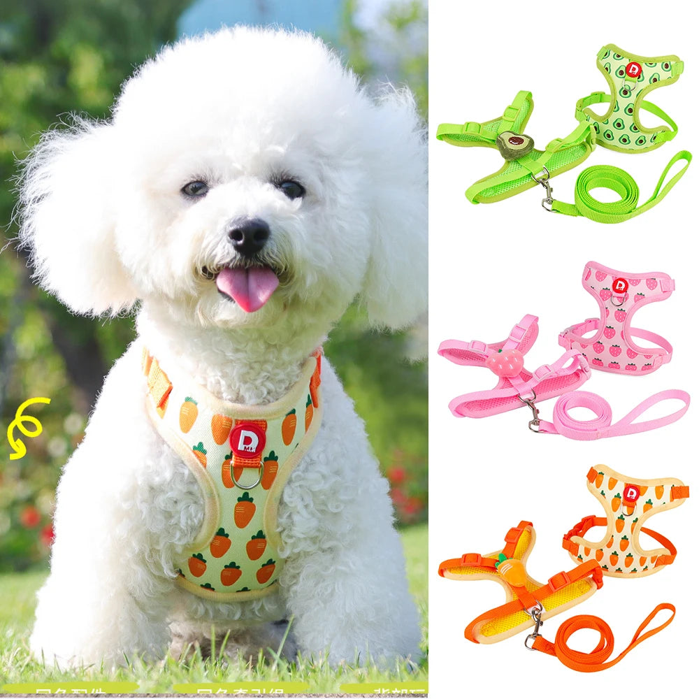 Cute Fruit Pet Harness & Leash Set - Soft Breathable Puppy Kitten Walking Gear - Summer
