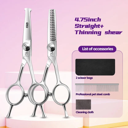 Fenice 4.75 Inch Safety Round Tip Pet Dog Cat Grooming Scissors Straight/Curved/Thinning Shears for Eyes/Face/Foot/Nose
