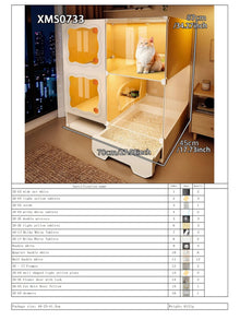Cat Cage with Drawer-Style Litter Box, Indoor Cat House with Toilet, Cat Cabinet, Cat Villa with One Bedroom, One Living Room, and One Bathroom