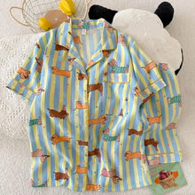 Star Striped Dog Print Pajamas - Kawaii Y2K Lapel Neck Sweet Cute Women's Sleepwear