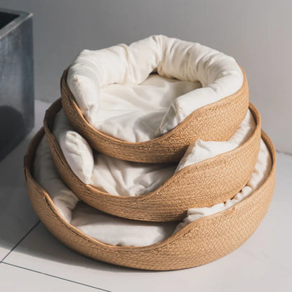 HOOPET Winter  Seasons Pet Bed Kennel for Cat Puppy Dog Beds Sofa Handmade Bamboo Weaving Cat  Cozy Nest  Pet Accessaries