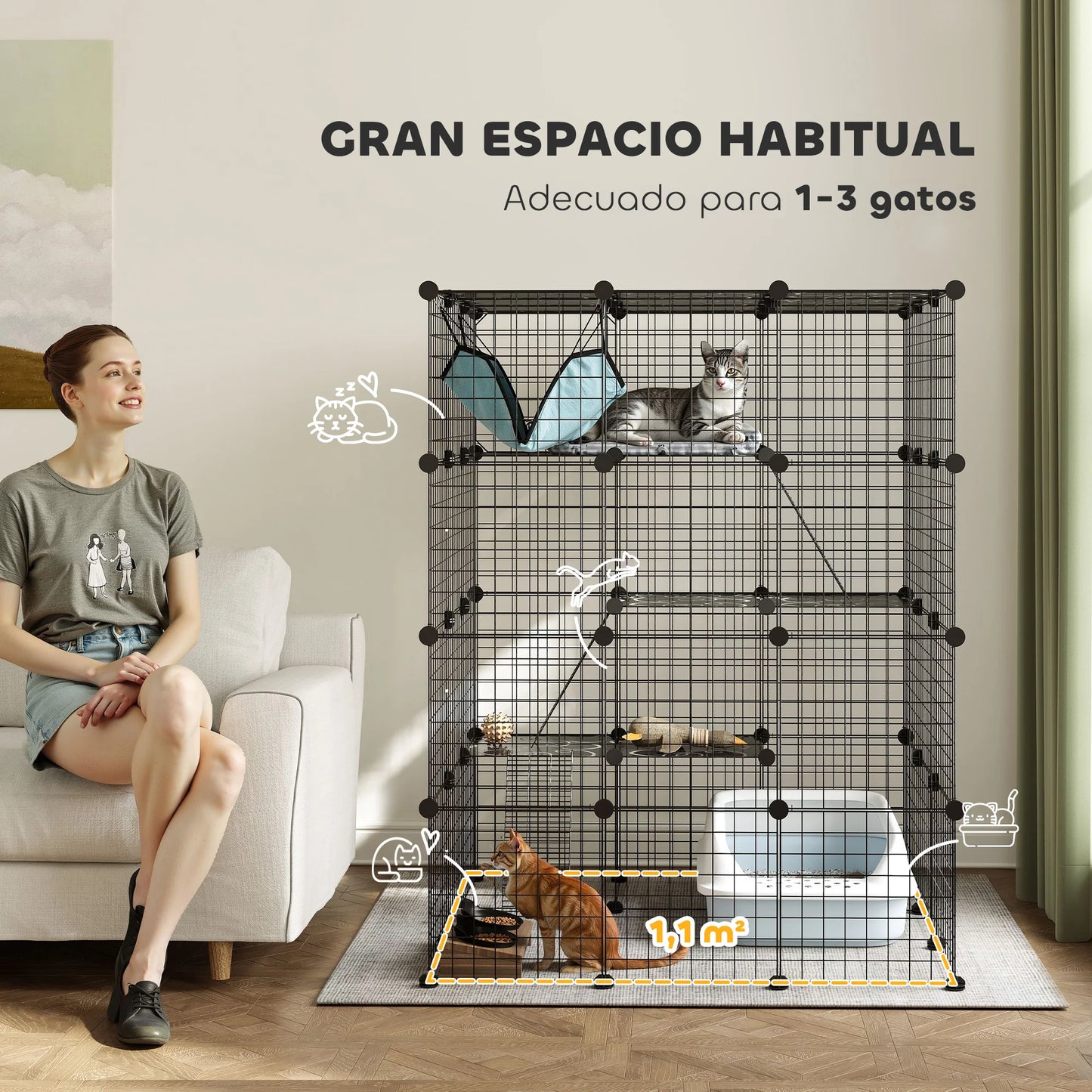 Pawhut Large Indoor Cat Cage with 4 Levels 105X105X140 Cm, Black