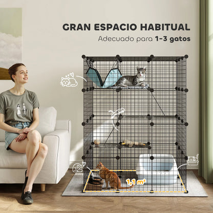 Pawhut Large Indoor Cat Cage with 4 Levels 105X105X140 Cm, Black