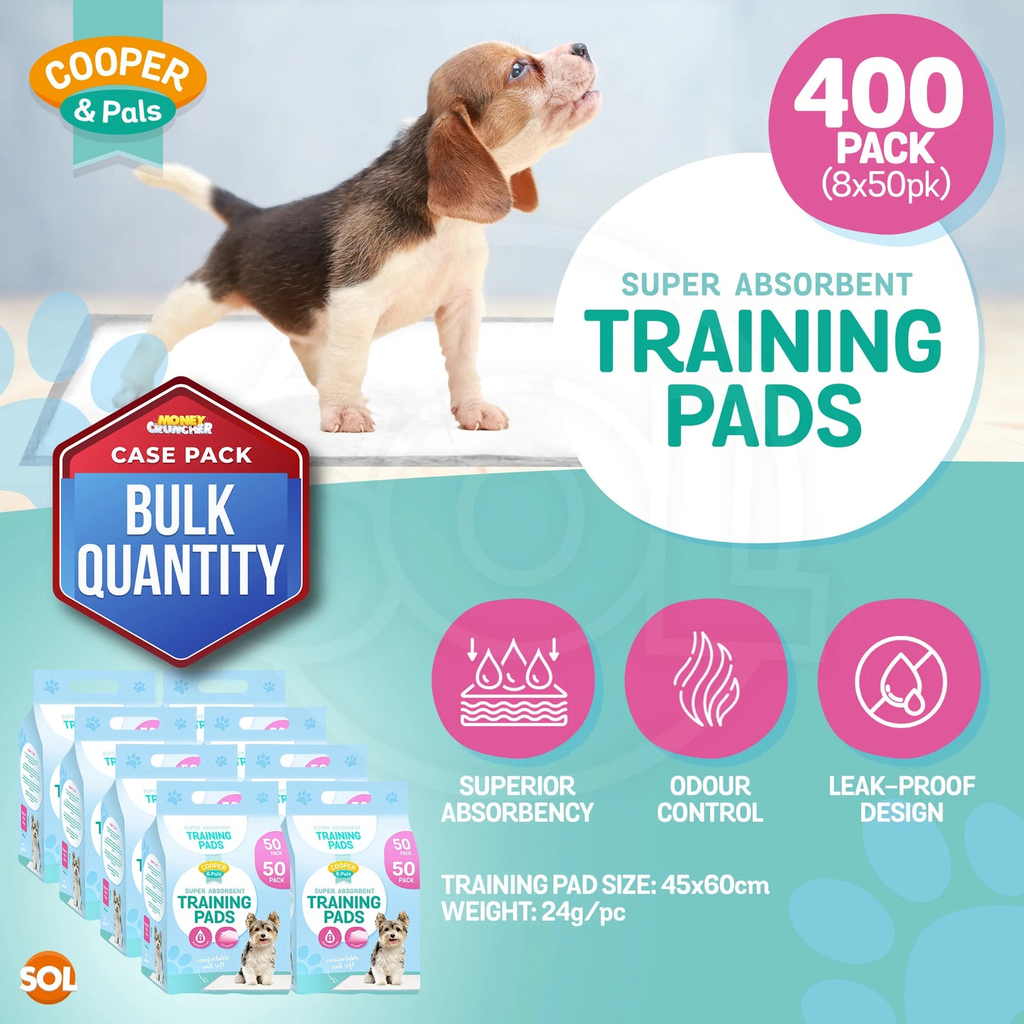 400 Pack Puppy Training Pads 45x60cm | Super Absorbent Leak-Proof Dog Pee Pads | Odor Control & Moisture Lock Layers | Disposable Indoor Pet Training Pads for Puppies & Small Dogs