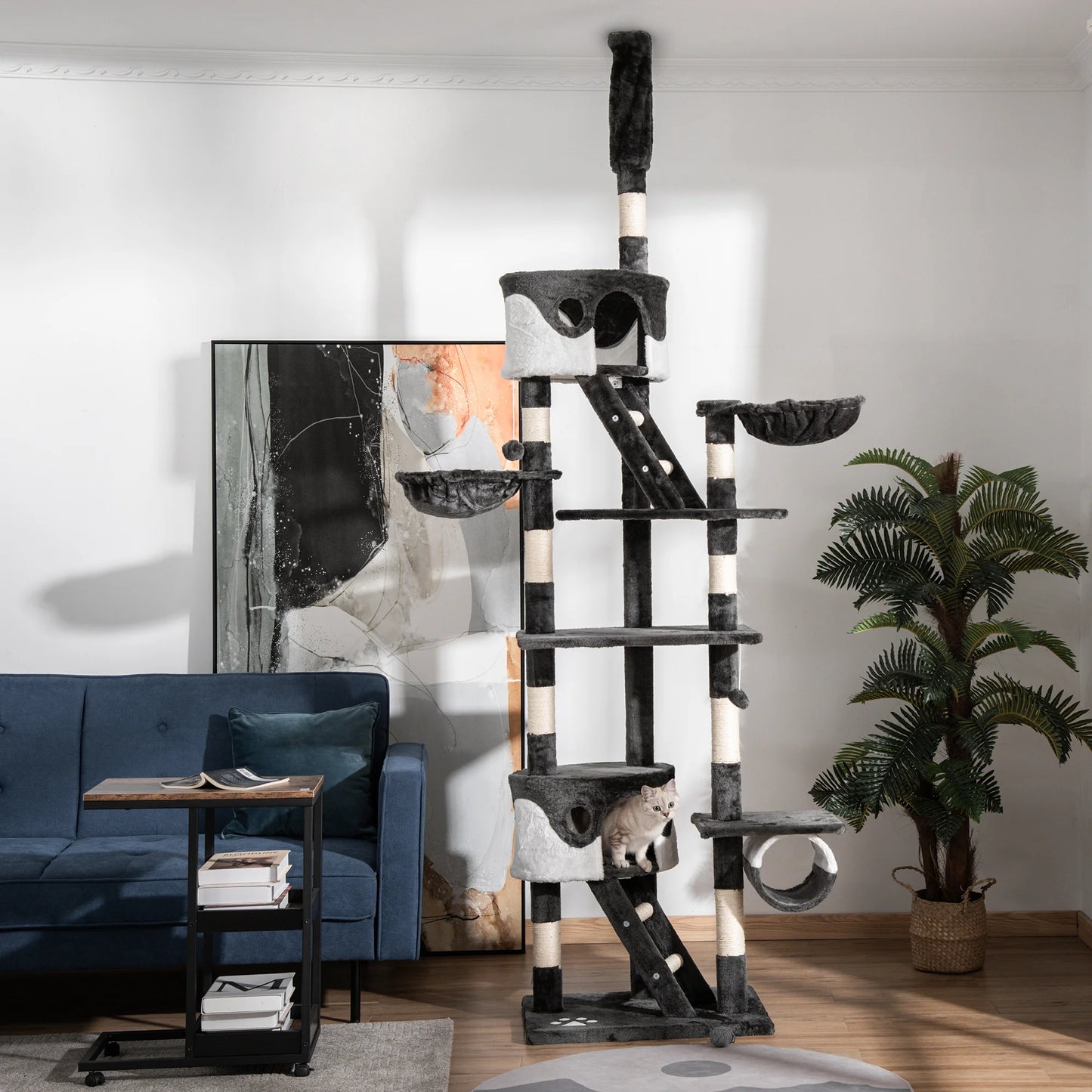 PawHut 240-260cm Floor to Ceiling Cat Tree with Scratching Posts