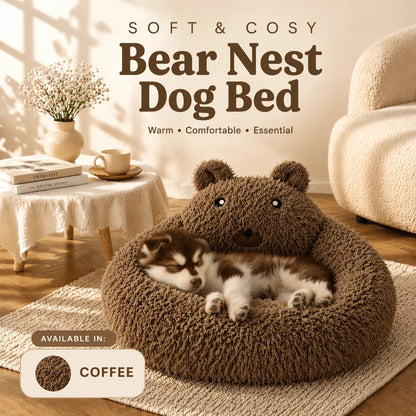 Luxury Bear Nest Pet Bed for Dogs & Cats, Super Soft Plush Calming Bed, Thick Cushion, Removable Washable Cover, Waterproof Inner Lining, Anti-Slip Bottom, Warm Cozy Sleep Bed for Small Medium Pets