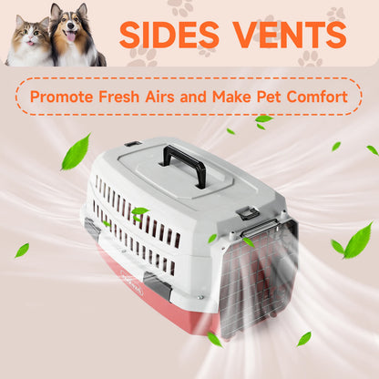 Nobleza Large Cat Dog Carrier, Portable and Breathable Dog Carrier for Cats, Pet Dogs Cats Accessories, Plastic Carrier, 68X48X42 Cm, Red & Gray