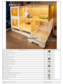 Cat Cage with Drawer-Style Litter Box, Indoor Cat House with Toilet, Cat Cabinet, Cat Villa with One Bedroom, One Living Room, and One Bathroom