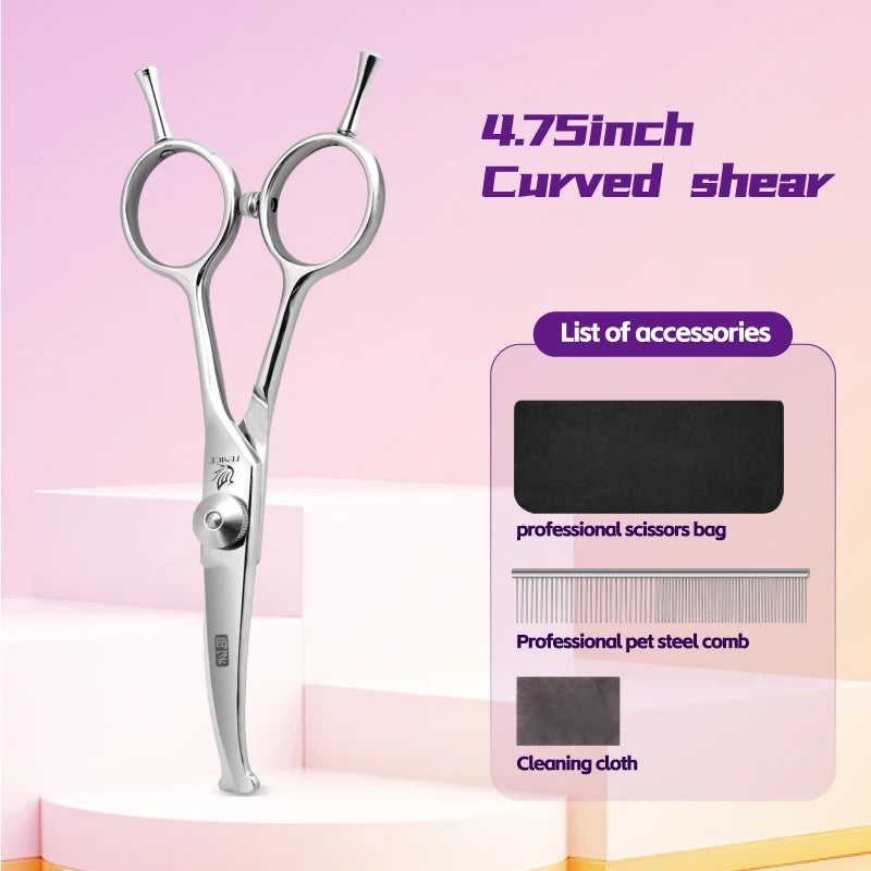 Fenice 4.75 Inch Safety Round Tip Pet Dog Cat Grooming Scissors Straight/Curved/Thinning Shears for Eyes/Face/Foot/Nose