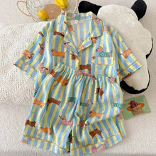 Star Striped Dog Print Pajamas - Kawaii Y2K Lapel Neck Sweet Cute Women's Sleepwear