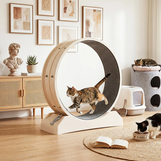 Cat Running Exercise Wheel Treadmill, Ultra-Quiet Safety Cat Training Toy, Removable Carpeted Runway for Running & Scratching 85.5*80*33.5cm