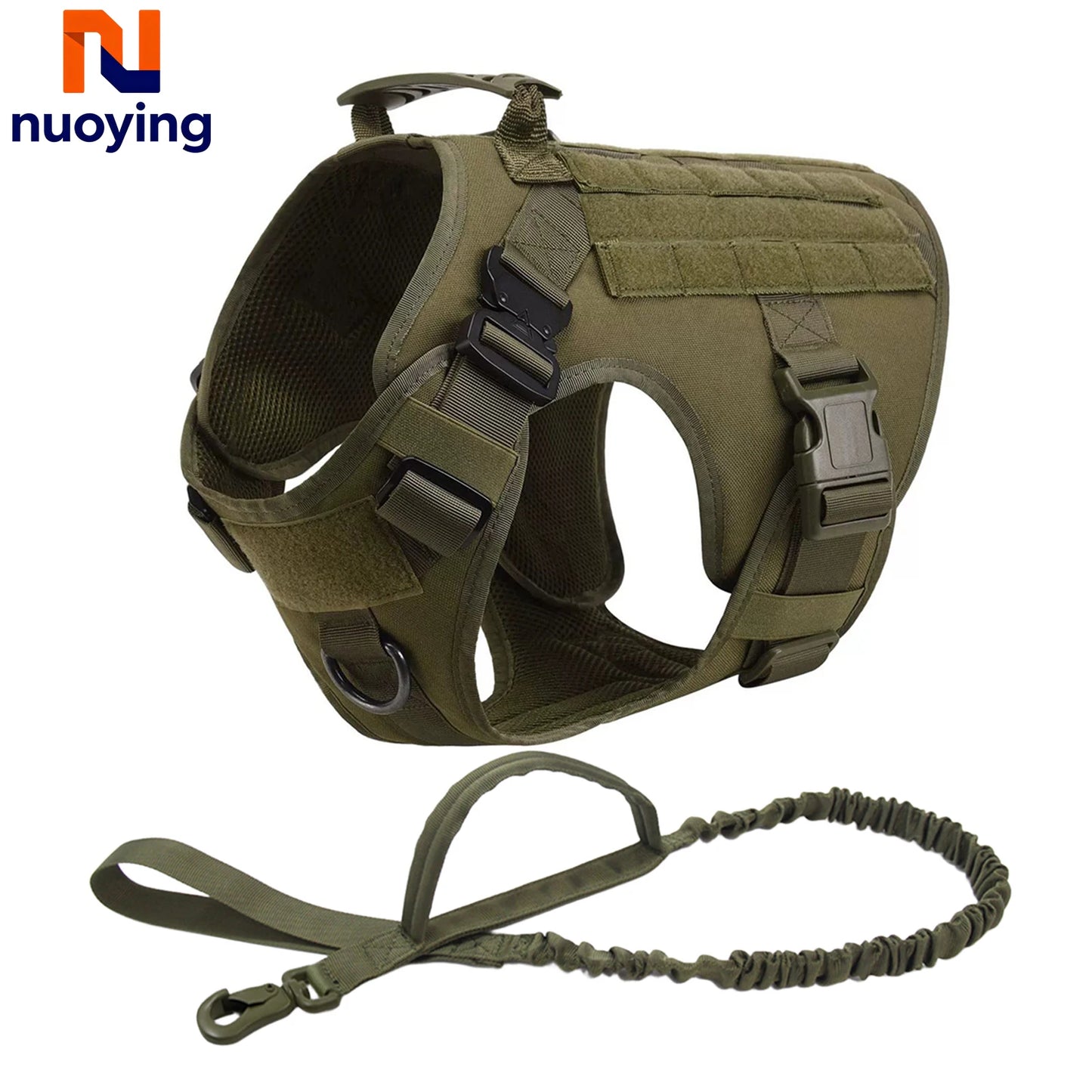 Adjustable Tactical Dog Harness Set, Military Vest with Leash for German Shepherd Golden Retriever, Training Harness All Breeds