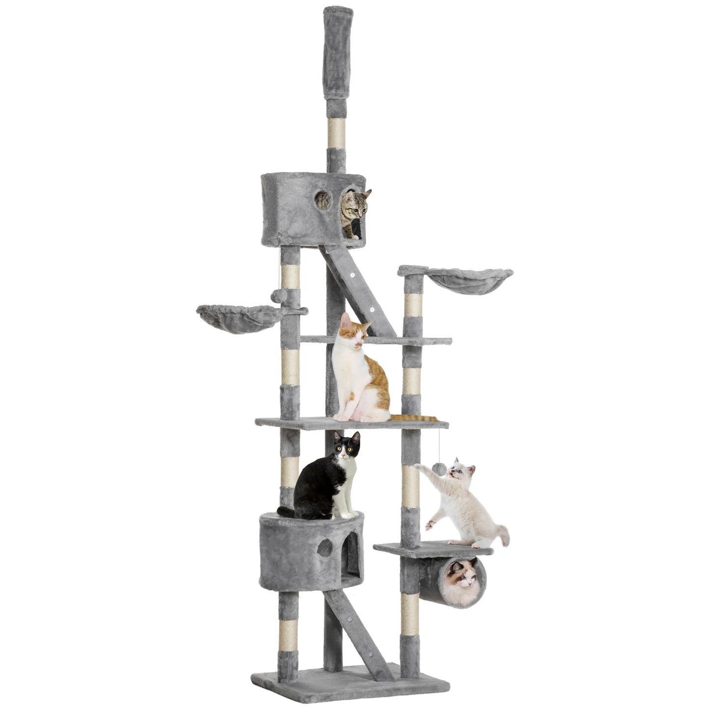 PawHut 240-260cm Floor to Ceiling Cat Tree with Scratching Posts