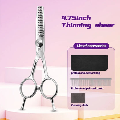 Fenice 4.75 Inch Safety Round Tip Pet Dog Cat Grooming Scissors Straight/Curved/Thinning Shears for Eyes/Face/Foot/Nose