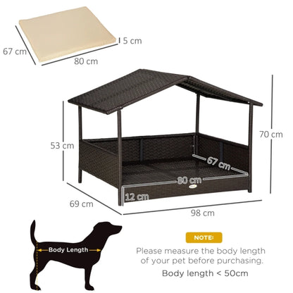PINGGO Wicker Dog House, Rattan Pet Bed, with Removable Cushion, Canopy, for Small and Medium Dogs - Cream