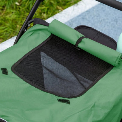 Foldable Pet Stroller with Washable Cushion, Storage Bags, Safety Leash for Medium and Large Dogs Cats Travel, Dark Green