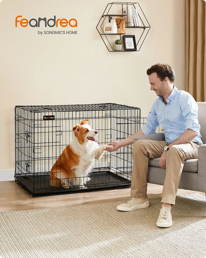 Feandrea Dog Crate Dog Cage, 42 inch Foldable Puppy Pet Cage Puppy Dog Crates Training Cage with 2 Doors,Black