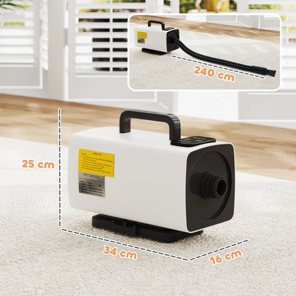 Pawhut 2200W Dog Dryer with Digital Display Adjustable Speed And Temperature 3 Nozzles White