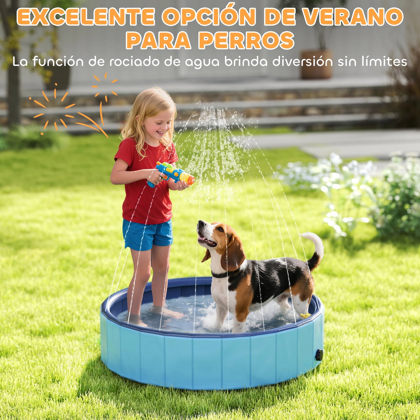 Pawhut Foldable Pool for Medium and Small Dogs with Resistant Non-Slip Pvc Sprinkler Ø100X30 cm Light Blue