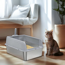 Stainless Steel Large Cat Litter Box Semi-Closed Cat Sandbox Potty with Scoop for Small/Medium Kittens,Odor-Proof,Easy Clean