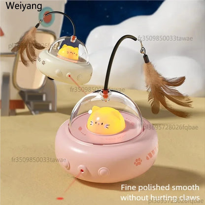 Electric UFO Cat Teaser, Smart Interactive Cat Toy, Replaceable Feather & Bell, Training Entertainment Pet Supplies