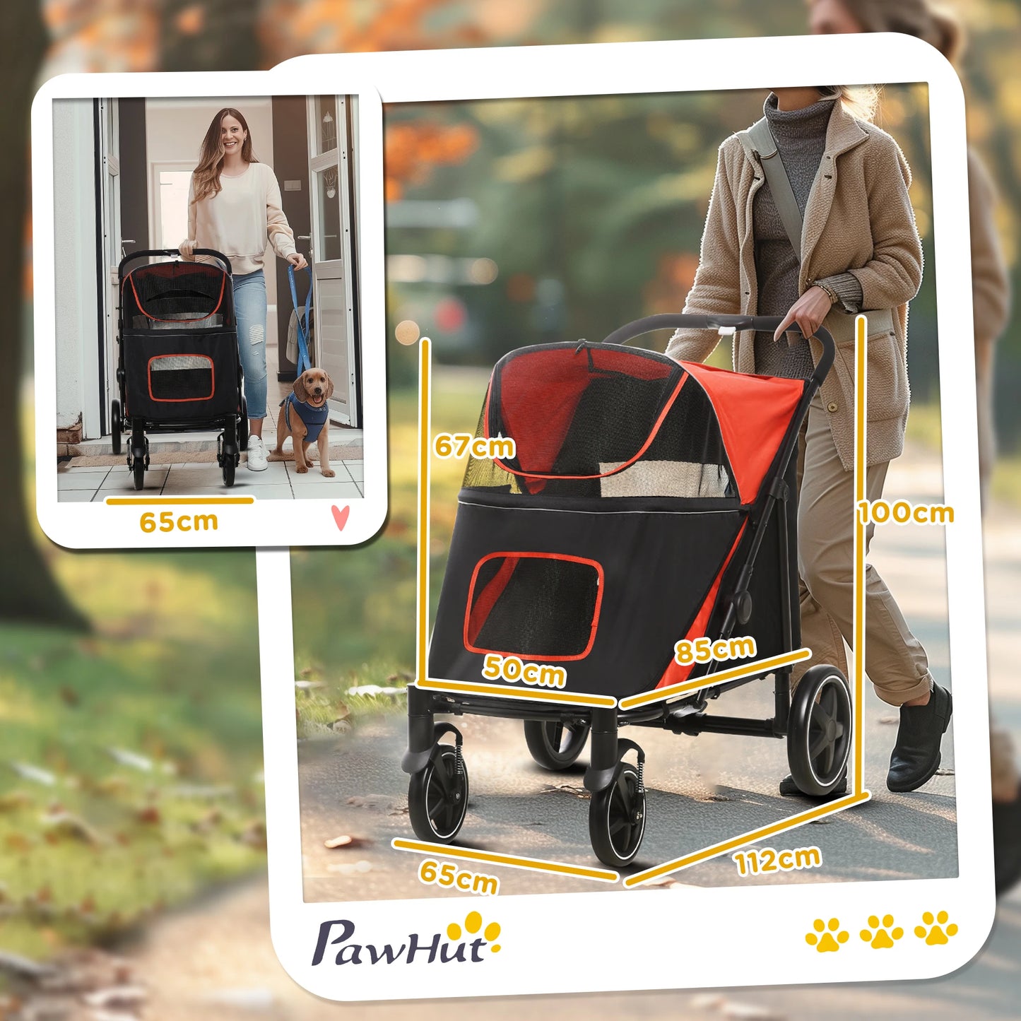 PawHut Foldable Dog Carriage w/ Universal Wheels, Shock Absorber