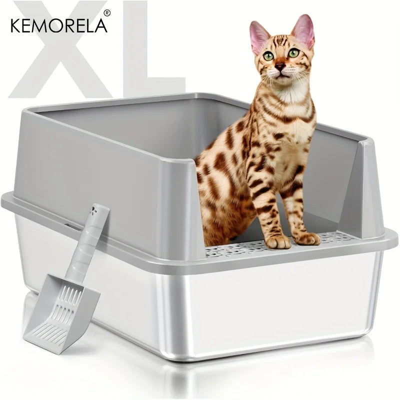 Super Large XL Stainless Steel Litter Box With Lid High Side Closed Large Litter Box Suitable For Large Small Cats With Scoop