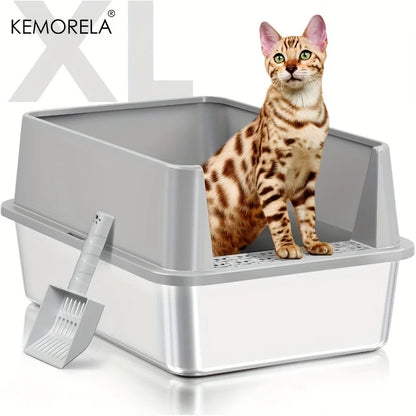 Super Large XL Stainless Steel Litter Box With Lid High Side Closed Large Litter Box Suitable For Large Small Cats With Scoop