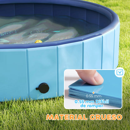 Pawhut Foldable Pool for Medium and Small Dogs with Resistant Non-Slip Pvc Sprinkler Ø100X30 cm Light Blue