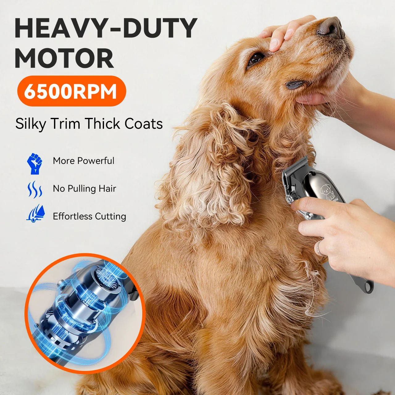 Solimpia Pet Grooming Clipper for Dogs Cats 6500RPM Heavy-Duty Motor USB Rechargeable 180Mins Runtime Low Noise