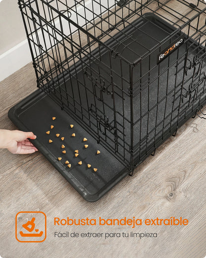 Feandrea Dog Crate Dog Cage, 42 inch Foldable Puppy Pet Cage Puppy Dog Crates Training Cage with 2 Doors,Black