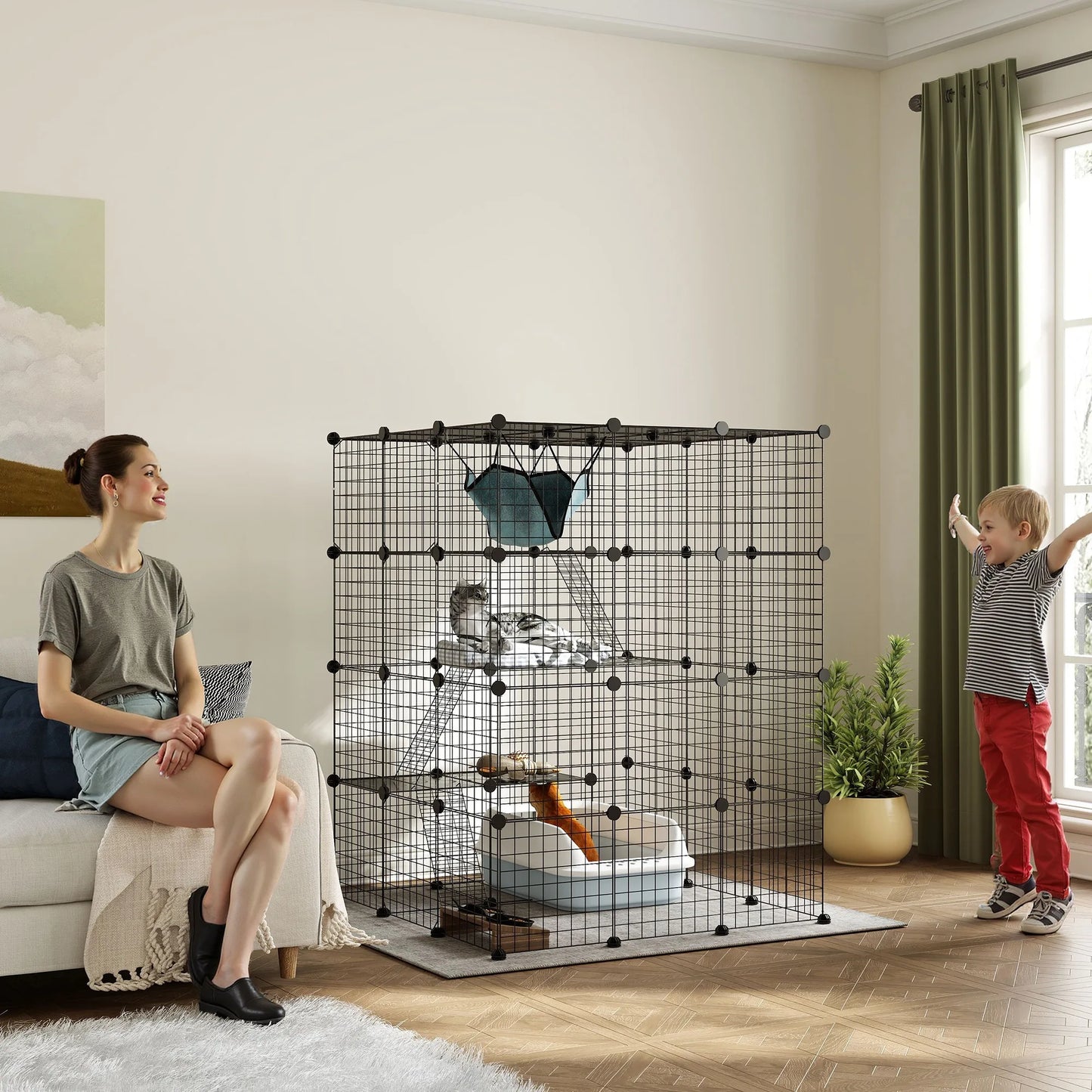 Pawhut Large Indoor Cat Cage with 4 Levels 105X105X140 Cm, Black