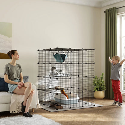 Pawhut Large Indoor Cat Cage with 4 Levels 105X105X140 Cm, Black