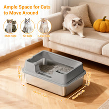 Extra Large Enclosed Stainless Steel Cat Litter Box, Metal Litter Pan for Big Cats, High Wall Sides & Non-Stick Bottom, Anti-Lea
