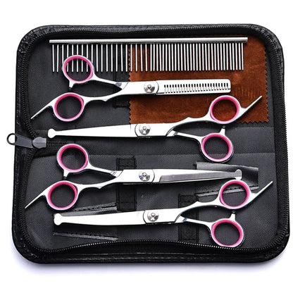 5PCS Pet Grooming Scissors Set – Stainless Steel Dog & Cat Hair Cutting Kit with Safety Round Tips