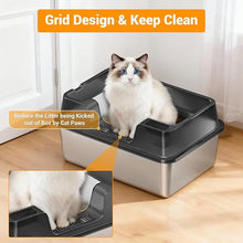 Extra Large Enclosed Stainless Steel Cat Litter Box, Metal Litter Pan for Big Cats, High Wall Sides & Non-Stick Bottom, Anti-Lea