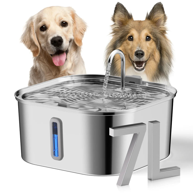7L Stainless Steel Pet Water Fountain — Large Capacity Dispenser for Multiple Cats & Dogs