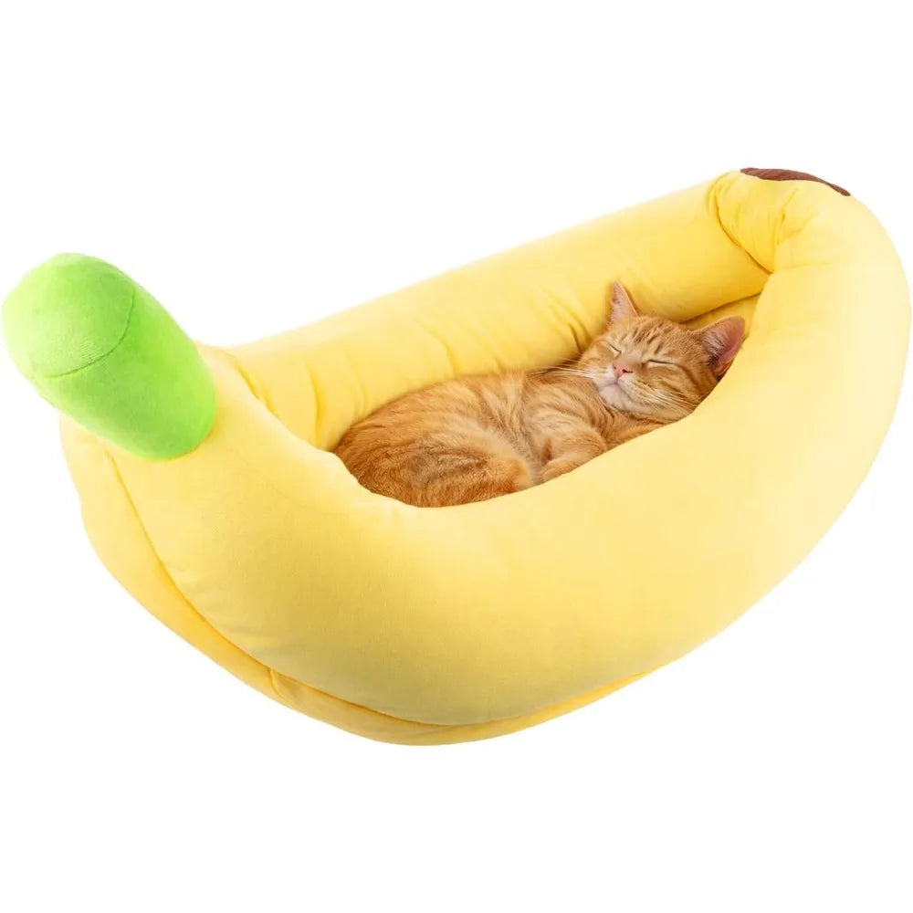 Banana-Shaped Pet Bed – Warm Washable Cat & Dog Nest for Small Pets, Detachable, Sizes S–XL