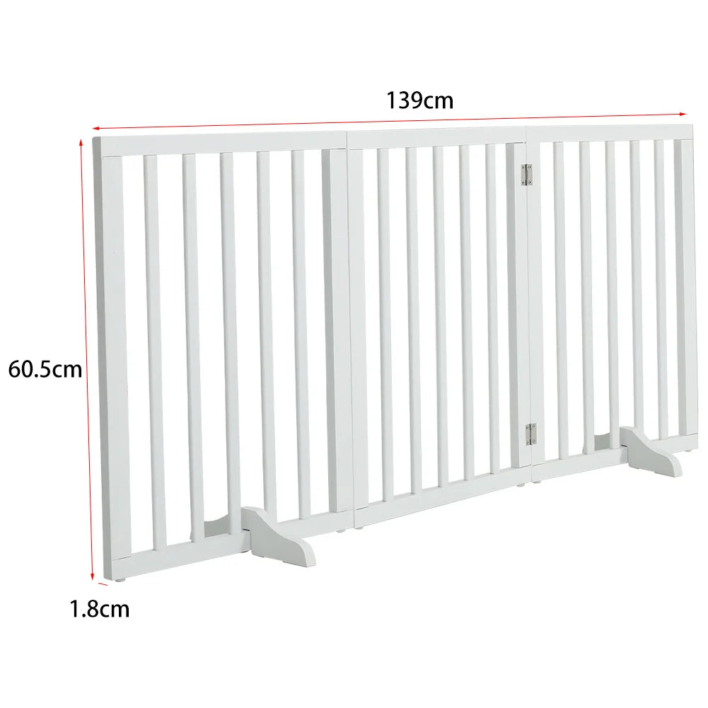 Wooden Foldable Dog Gate with Support Feet, Foldable Safety Pet Fence Freestanding Indoor Barrier for House, Doorway, Stairs, 3/4 Panels