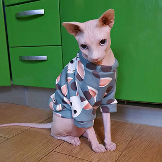 Winter Sphynx Cat Clothes - Warm Fleece Hoodie Coat for Hairless Cats Small Dogs