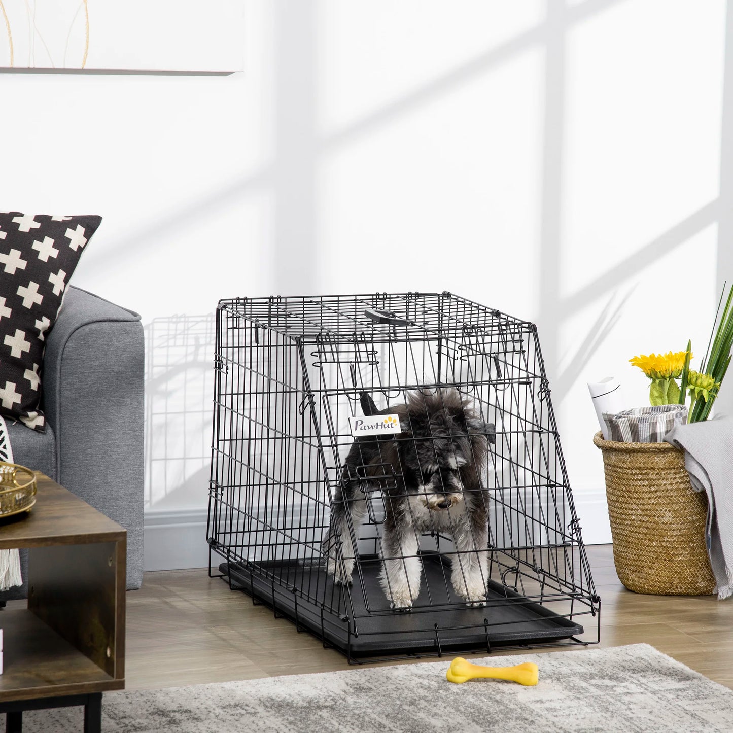 Pawhut Trapeze Collapsible Dog Pet Travel Box Cage Removable Tray