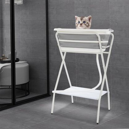 Foldable Small Pet Bathtub with Stand And Drainage Tube - Safety Belt Smooth Edge Storage Rack for Easy Cleaning And Use
