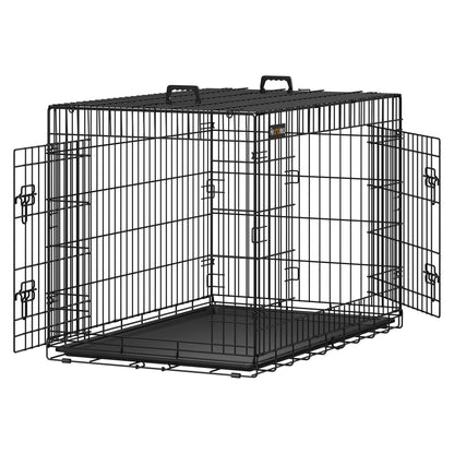 Feandrea Dog Crate Dog Cage, 42 inch Foldable Puppy Pet Cage Puppy Dog Crates Training Cage with 2 Doors,Black