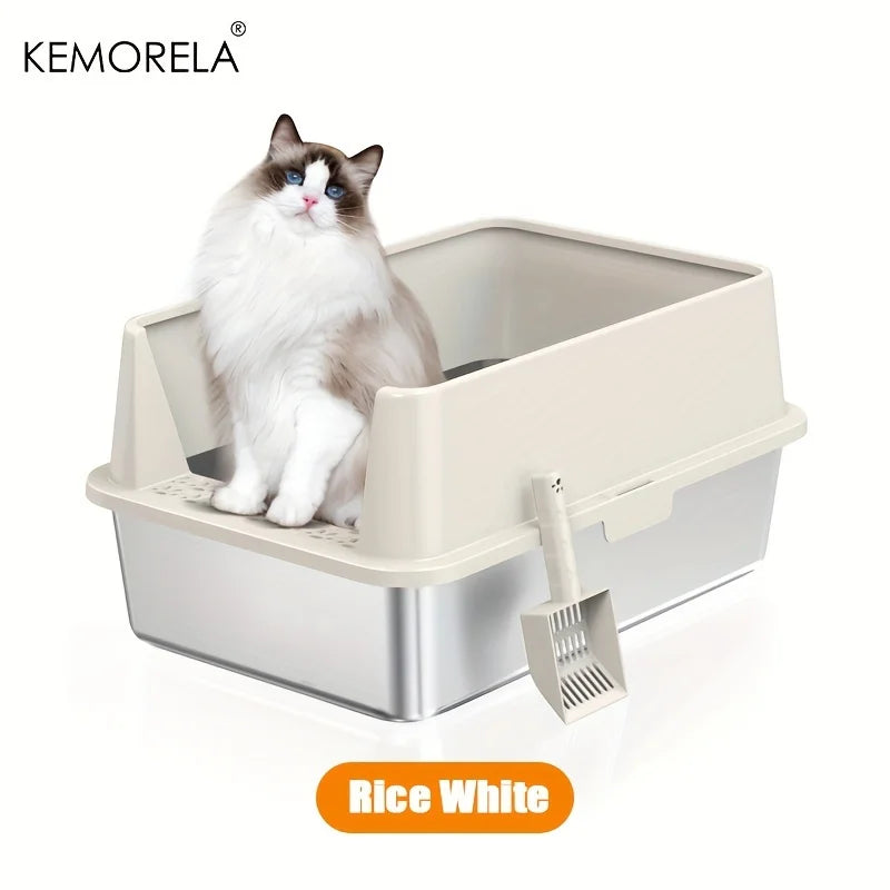 Super Large XL Stainless Steel Litter Box With Lid High Side Closed Large Litter Box Suitable For Large Small Cats With Scoop