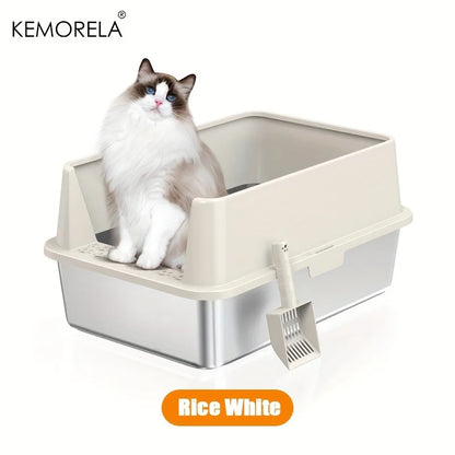 Super Large XL Stainless Steel Litter Box With Lid High Side Closed Large Litter Box Suitable For Large Small Cats With Scoop