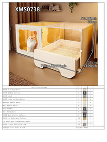 Cat Cage with Drawer-Style Litter Box, Indoor Cat House with Toilet, Cat Cabinet, Cat Villa with One Bedroom, One Living Room, and One Bathroom